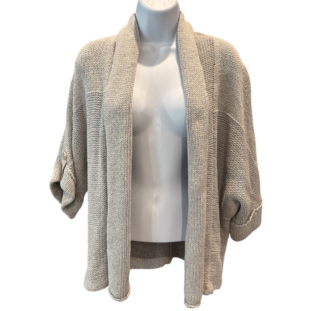 Ann Taylor‎ LOFT Gray Open Front Knit Cardigan Sweater Women's Size M Roll Tab